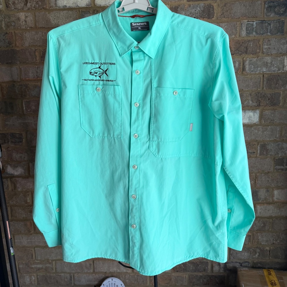 Simms Mens XL Fishing Shirt Mint Green Leechwest Outfitters Long Sleeve 32350
